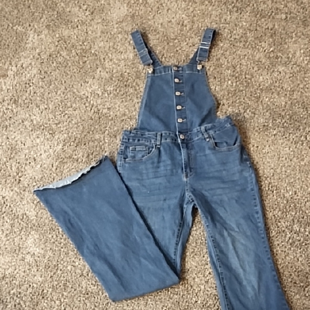 Blue Denim Overalls with Adjustable Straps and Relaxed Fit